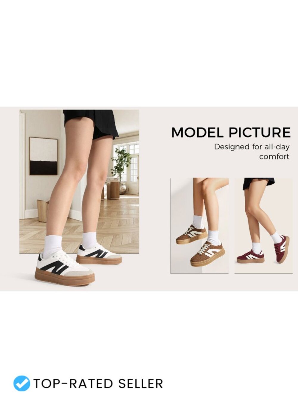 Platform Retro Fashion Classic Sneakers - Cow Suede & PU Leather, Slip Resistant - Picture 6 of 6
